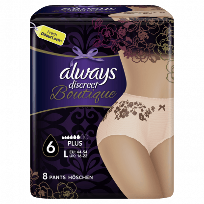Always Discreet Boutique Pants Εσώρουχο για την Ακράτεια No 6 Plus Large 44-54 Peach 8 Τεμάχια