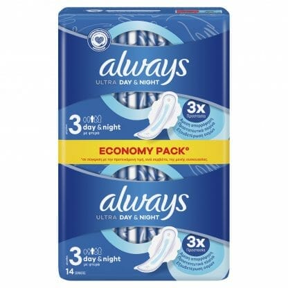 Always Ultra Day & Night Μέγεθος 3, Σερβιέτες με Φτερά 14 Τεμάχια
