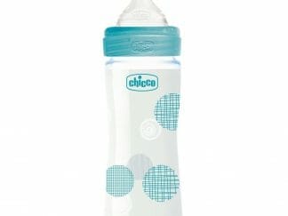 Chicco Well Being Anti Colic System Γυάλινο Μπιμπερό Χωρίς BPA με Σύστημα Κατά των Κολικών, Θηλή Σιλικόνης 0+ Μηνών 240ml - γαλάζιο