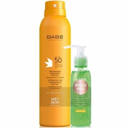 Babe Πακέτο Προσφοράς Sun Transparent Body Sunscreen Spf50 Wet Skin Διάφανο, Αδιάβροχο Spray Σώματος Υψηλής Αντηλιακής Προστασίας 200ml & Δώρο 100% μη Λιπαρό Gel Αλόης 90ml