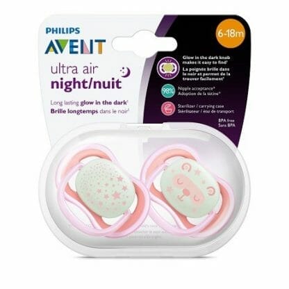 Avent Ultra Air Night Ορθοδοντική Πιπίλα Σιλικόνης με Κρίκο Ροζ 6-18m 2τμχ SCF376/22