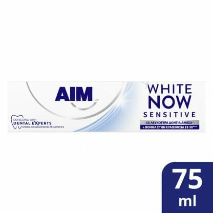 Aim White Now Sensitive Toothpaste Οδοντόκρεμα για Τρεις Φορές πιο Λευκά Δόντια & Άμεση Ανακούφιση Από την Ευαισθησία σε 30", 75ml