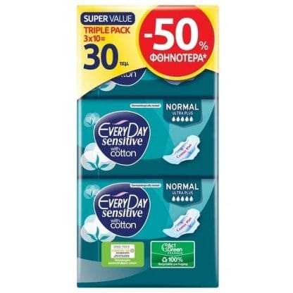 Σερβιέτες EveryDay Sensitive Cotton NORMAL Ultra Plus οικονομική συσκευασία 30 τεμ