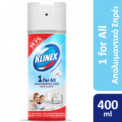 Απολυμαντικό σπρέι KLINEX 1 FOR ALL Χωρίς Χλώριο για όλες τις επιφάνειες Cotton Fresh 400ml