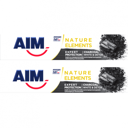 Aim Πακέτο Προσφοράς Nature Elements Charcoal White & Detox Οδοντόκρεμα, Αποδεδειγμένη Σύνθεση για Ολοκληρωμένη Προστασία 2x75ml