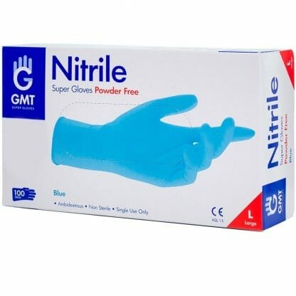 Gmt Super Gloves Blue Nitrile Powder Free Ιατρικά Εξεταστικά Μπλε Γάντια Νιτριλίου Μίας Χρήσης, Χωρίς Πούδρα Large 100 Τεμάχια