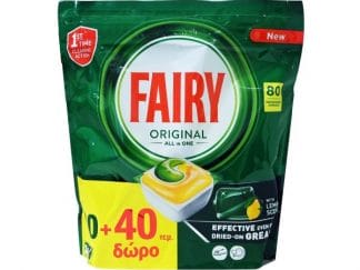 Fairy All In One Original Κάψουλες Πλυντηρίου Πιάτων 40+40 Δώρο (80 Σύνολο)