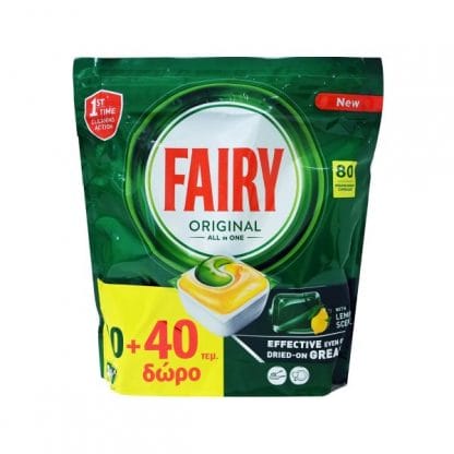 Fairy All In One Original Κάψουλες Πλυντηρίου Πιάτων 40+40 Δώρο (80 Σύνολο)
