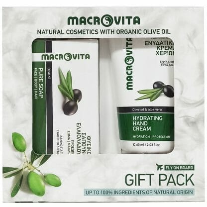 Macrovita Promo Fly on Board Gift Pack με Φυσικό Σαπούνι Ελαιόλαδου για Πρόσωπο, Σώμα, Μαλλιά 125gr & Ενυδατική Κρέμα Χεριών με Ελαιόλαδο & Αλόη 60ml