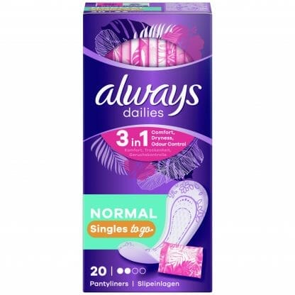 Always Dailies Normal Singles to Go Σερβιετάκια που Προσφέρουν Άνεση & Φρεσκάδα όλη Μέρα 20 Τεμάχια