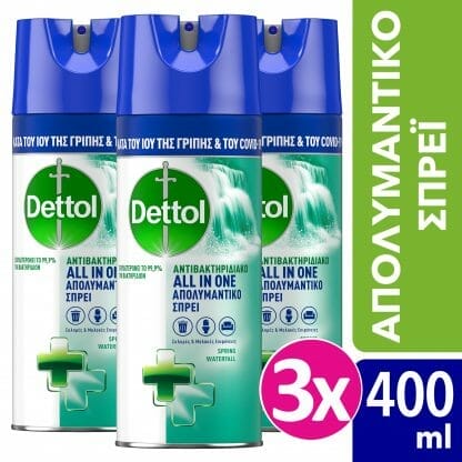 Dettol Πακέτο Προσφοράς All in One Spray Spring Waterfall Απολυμαντικό Αντιβακτηριδιακό Spray 3x400ml