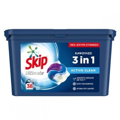Skip Κάψουλες Πλυντηρίου Ρούχων Ultimate Active Clean 38 κάψουλες