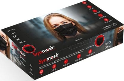 Χειρουργικές Μάσκες Προσώπου Synmask Τυπου ΙΙ μιας χρήσης One-Size 20τμχ ΜΑΥΡΕΣ