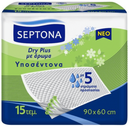 Septona Υποσέντονα Dry Plus Με Άρωμα, Μιας Χρήσης 15τεμ (60Χ90)