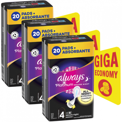 Always Platinum Secure Night Σερβιέτες Με Φτερά No4, 60τεμ (3*20τεμ)