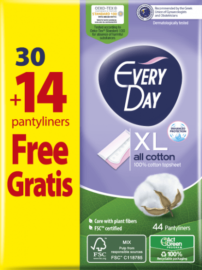Σερβιετάκια EveryDay All Cotton Extra Long οικονομική συσκευασία 30+14τμχ Δώρο