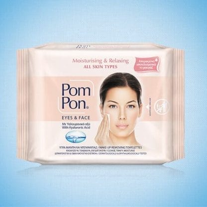 Pom-Pon Υγρά Μαντήλια Ντεμακιγιάζ για Μάτια και Πρόσωπο Υαλουρονικό 1+1Δώρο (2x20τμχ)