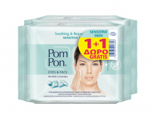 Pom-Pon Υγρά Μαντήλια Ντεμακιγιάζ για Μάτια και Πρόσωπο Sensitive 1+1Δώρο (2x20τμχ)