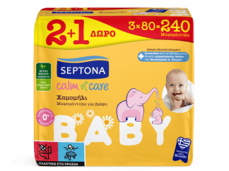 Μωρομάντηλα Septona Calm n Care Χαμομήλι 240τμχ (160+80 ΔΩΡΟ)