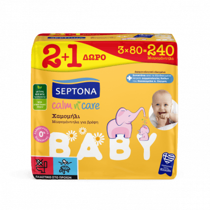 Μωρομάντηλα Septona Calm n Care Χαμομήλι 240τμχ (160+80 ΔΩΡΟ)