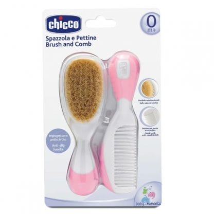 Chicco Βούρτσα-Χτένα Φυσική Τρίχα ΡΟΖ 0m+