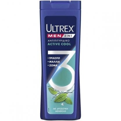 Ultrex MEN Active Cool 3 σε 1 Σαμπουάν, Conditioner & Αφρόλουτρο 360ml