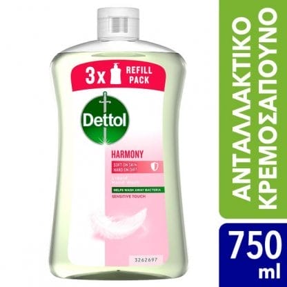 Dettol Αντιβακτηριδιακό Υγρό Κρεμοσάπουνο για Ευαίσθητες Επιδερμίδες Ανταλλακτικό 750 ml