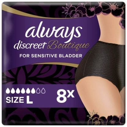 Always Discreet Boutique Εσώρουχα Για Την Ακράτεια Plus L Μαύρο 8τεμ