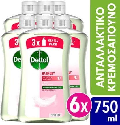 Dettol Αντιβακτηριδιακό Υγρό Κρεμοσάπουνο για Ευαίσθητες Επιδερμίδες Ανταλλακτικό 750ml*6