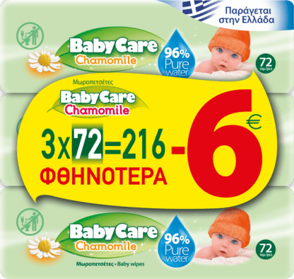 Μωρομάντηλα Babycare Χαμομήλι 3 x 72τεμ (216τεμ)