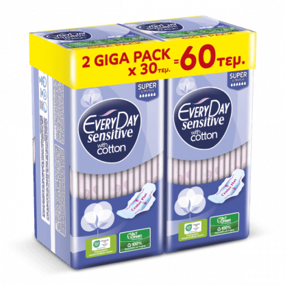 Σερβιέτες EveryDay Sensitive Cotton SUPER Ultra Plus Center Plus 60τεμ.(2*30τεμ)