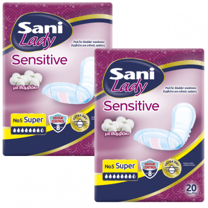 Σερβιέτες ακράτειας με βαμβάκι Sani Lady Οικονομική Συσκευασία No5 40τεμ (2x20τεμ)