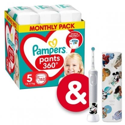 Πάνες Pampers Pants Monthly Pack Νο5 (12-17kg) 152τεμ + Ηλεκτρική Οδοντόβουρτσα Mickey Αξίας €39,99