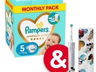 Πάνες Pampers Premium Care Monthly Pack Νο5 (11-16kg) 148τεμ + Ηλεκτρική Οδοντόβουρτσα Mickey Αξίας €39,99