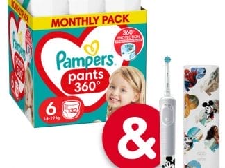 Πάνες Pampers Pants Monthly Pack Νο6 (14-19kg) 132τεμ + Ηλεκτρική Οδοντόβουρτσα Mickey Αξίας €39,99