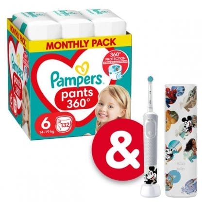 Πάνες Pampers Pants Monthly Pack Νο6 (14-19kg) 132τεμ + Ηλεκτρική Οδοντόβουρτσα Mickey Αξίας €39,99
