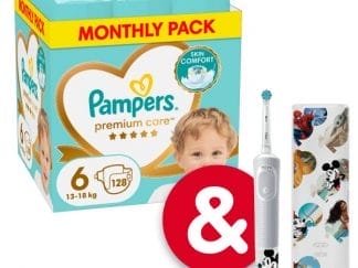 Πάνες Pampers Premium Care Monthly Pack Νο6 (13-18kg) 128τεμ + Ηλεκτρική Οδοντόβουρτσα Mickey Αξίας €39,99