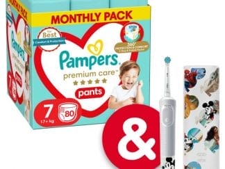 Πάνες Pampers Premium Care Pants Monthly Pack Νο7 (17+kg) 80τεμ + Ηλεκτρική Οδοντόβουρτσα Mickey Αξίας €39,99