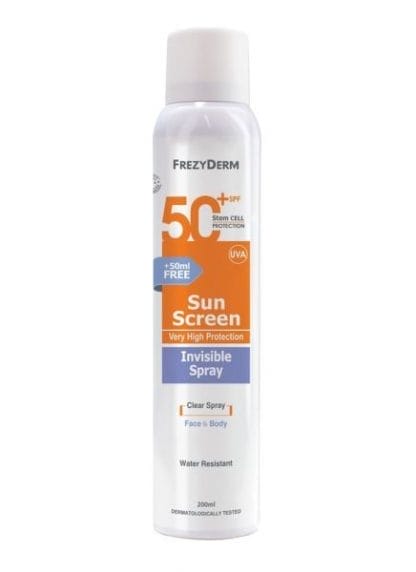 Frezyderm Sun Screen Invisible Αντηλιακό Διάφανο Spray Σώματος SPF50+, 200ml