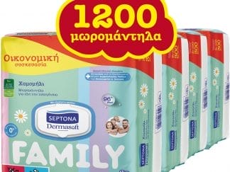 Septona Πακέτο Προσφοράς Dermasoft Baby Wipes Chamomille Family Απαλά Μωρομάντηλα με Χαμομήλι 1200 Τεμάχια (12x100 Τεμάχια)