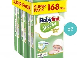 Σετ Babylino Sensitive Cotton Soft Super Pack Midi Νο3 (4-9kg) 336 Τεμάχια (6x56 Τεμάχια)