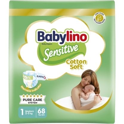 Πάνες Babylino Sensitive Cotton Soft Economy Value Pack No1 (2-5Kg) 68τεμ