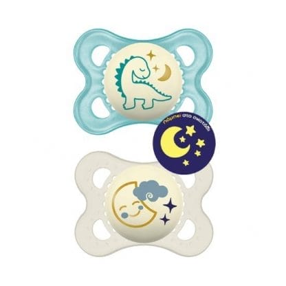 MAM Original Night Πιπίλα Σιλικόνη 2-6m 2 Τεμάχια - Σιέλ-Άσπρο