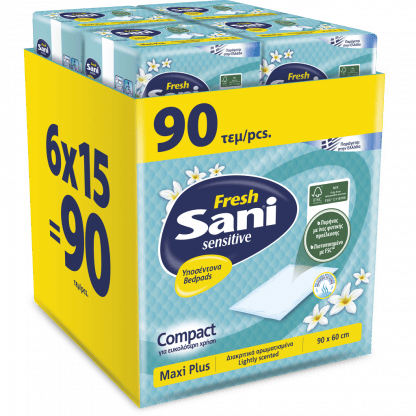 Υποσέντονα Ακράτειας Sani Sensitive Fresh Maxi Plus 90*60cm 90τεμ (6*15τεμ)