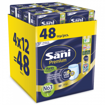 Ελαστικό εσώρουχο ακράτειας Sani Sensitive Premium Pants Large No3 Monthly Pack 48τμχ (4*12)