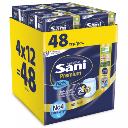 Ελαστικό εσώρουχο ακράτειας Sani Sensitive Premium Pants Extra Large No4 Monthly Pack 48τμχ (4*12)
