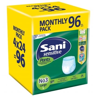 Σετ Sani Sensitive Pants Monthly Pack Ελαστικό Εσώρουχο Ακράτειας 96 Τεμάχια (4x24Τεμάχια) - No3 Large 100-140cm