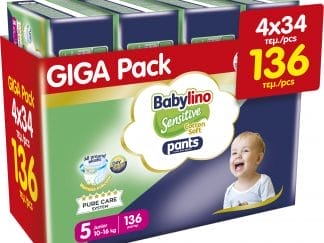 Σετ Babylino Sensitive Pants Cotton Soft Unisex No5 Junior (10-16kg) 136 Τεμάχια (4x34 Τεμάχια)