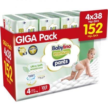 Σετ Babylino Premium Ultra Soft Pants Νο4 Maxi (7-13kg) 152 Τεμάχια (4x38 Τεμάχια)