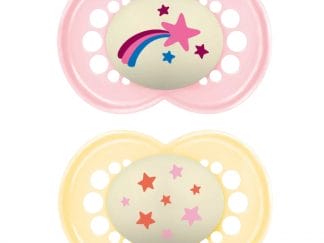 Mam Original Night Silicone Soother 16m+ Ορθοδοντική Πιπίλα Σιλικόνης που Λάμπει στο Σκοτάδι για Εύκολο Εντοπισμό 2 Τεμάχια, Κωδ 260SGc - Ροζ / Κίτρινο